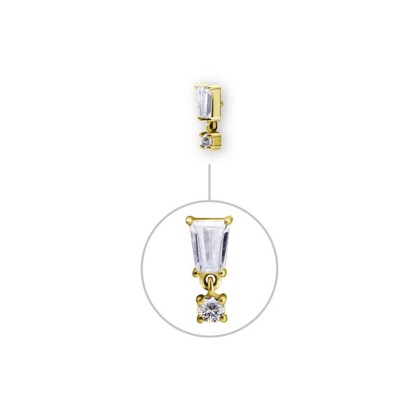 24K GOLD PVD SS316L MICRO ATTACHMENT SET W. TAPER BAQUETTE CUBIC ZIRCONIA