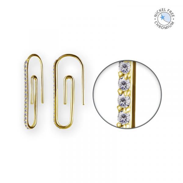 18K GOLD PVD CoCr NF PAPER CLIP EARRINGS SET W.PREMIUM ZIRCONIA (PAIR)