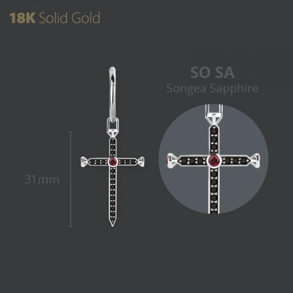 18K WHITE GOLD DAGGER CHARM SET W. GENUINE SONGEA SAPPHIRE PREMIUM BLACK SPINEL