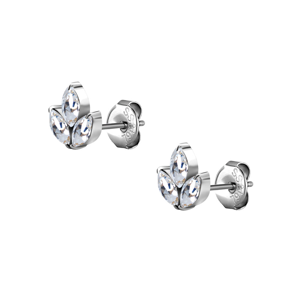 SS316L EARSTUDS W.CUBIC ZIRCONIA MARQUISE CLUSTER (PAIR)