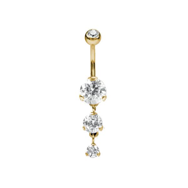 24K GOLD PVD SS316L BELLY BANANA WITH DANGLE ROUND CZ (PRONG SET 8-6-4MM)