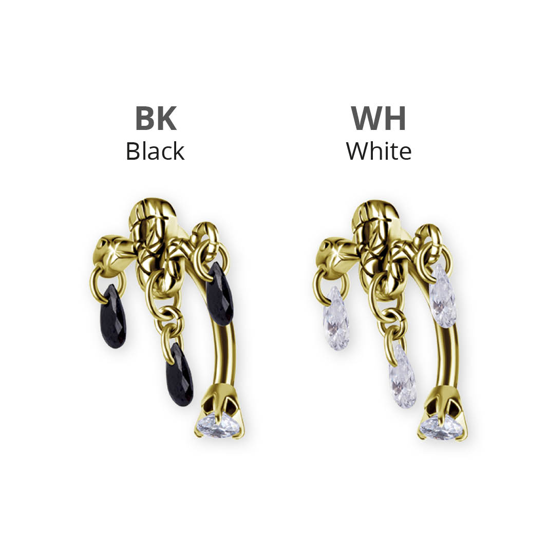 24K GOLD PVD SS316L SNAKE BELLY BANANA SET W. DOUBLE JEWELED AND DROP DANGLES