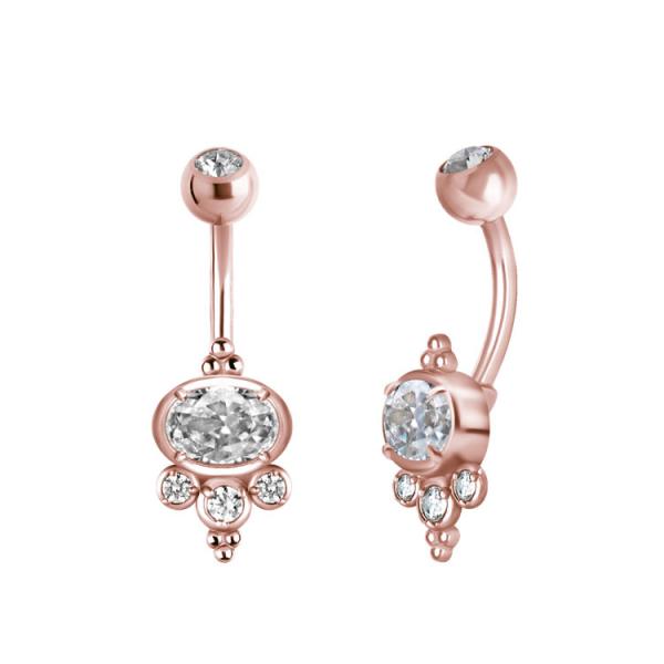 ROSE GOLD PVD SS316L BELLY BANANA W.PREMIUM CRYSTALS (PRONG SETTING)
