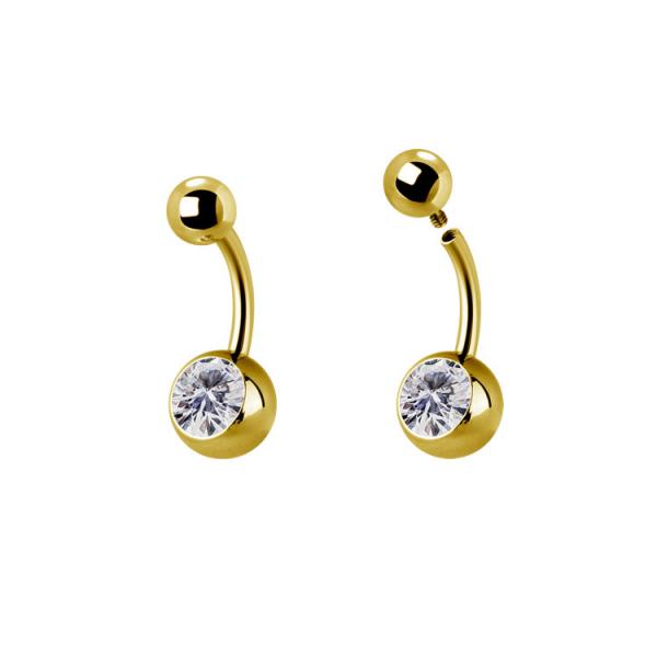 24K GOLD PVD TITANIUM JEWELLED INTERNAL BELLY BANANAS SET W. PREMIUM ZIRCONIA