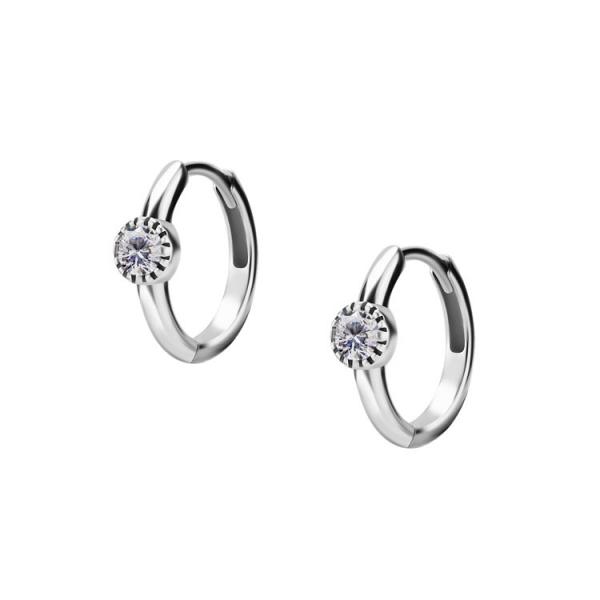 SS316L EAR HOOPS SET W. CUBIC ZIRCONIA (PAIR)
