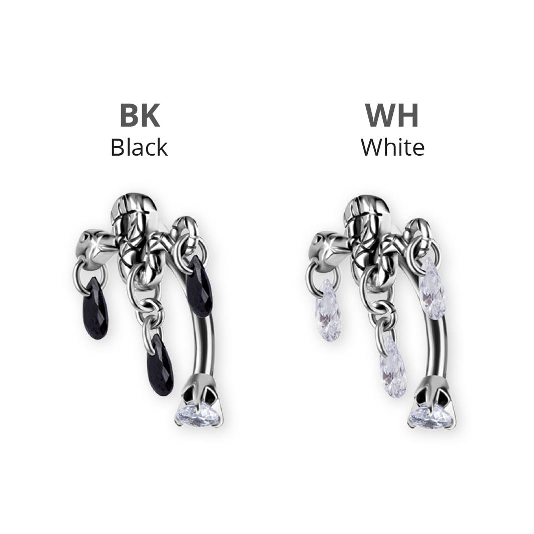 SS316L SNAKE BELLY BANANA SET W. DOUBLE JEWELED AND DROP DANGLES