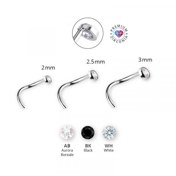 TITANIUM CURVED DISC NOSE STUDS SET W. PREMIUM ZIRCONIA