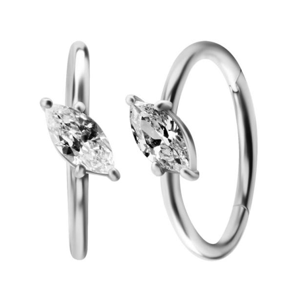 SS316L HINGED RING  SET W. MARQUISE CUBIC ZIRCONIA