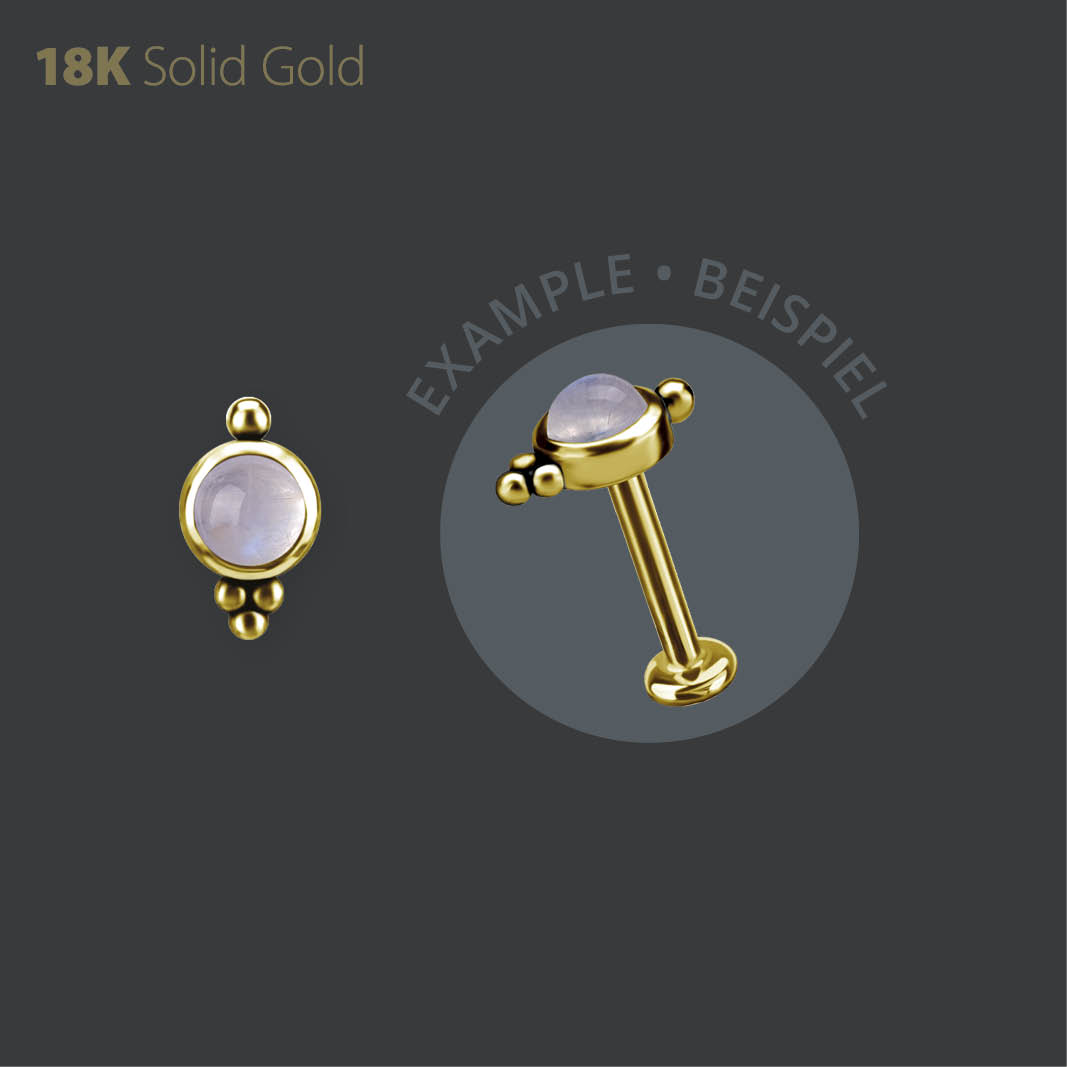18K GOLD THREADLESS ATTACHMENT SET W. GENUINE RAINBOW MOONSTONE