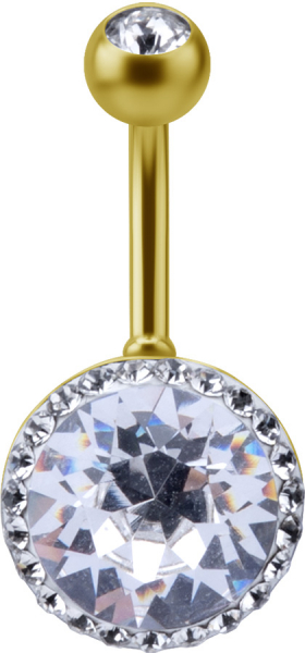 24K GOLD PVD SS316L BELLY BANANA WITH PREMIUM CRYSTAL