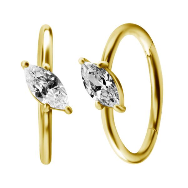 24K GOLD PVD SS316L HINGED RING RING  SET W. MARQUISE CUBIC ZIRCONIA