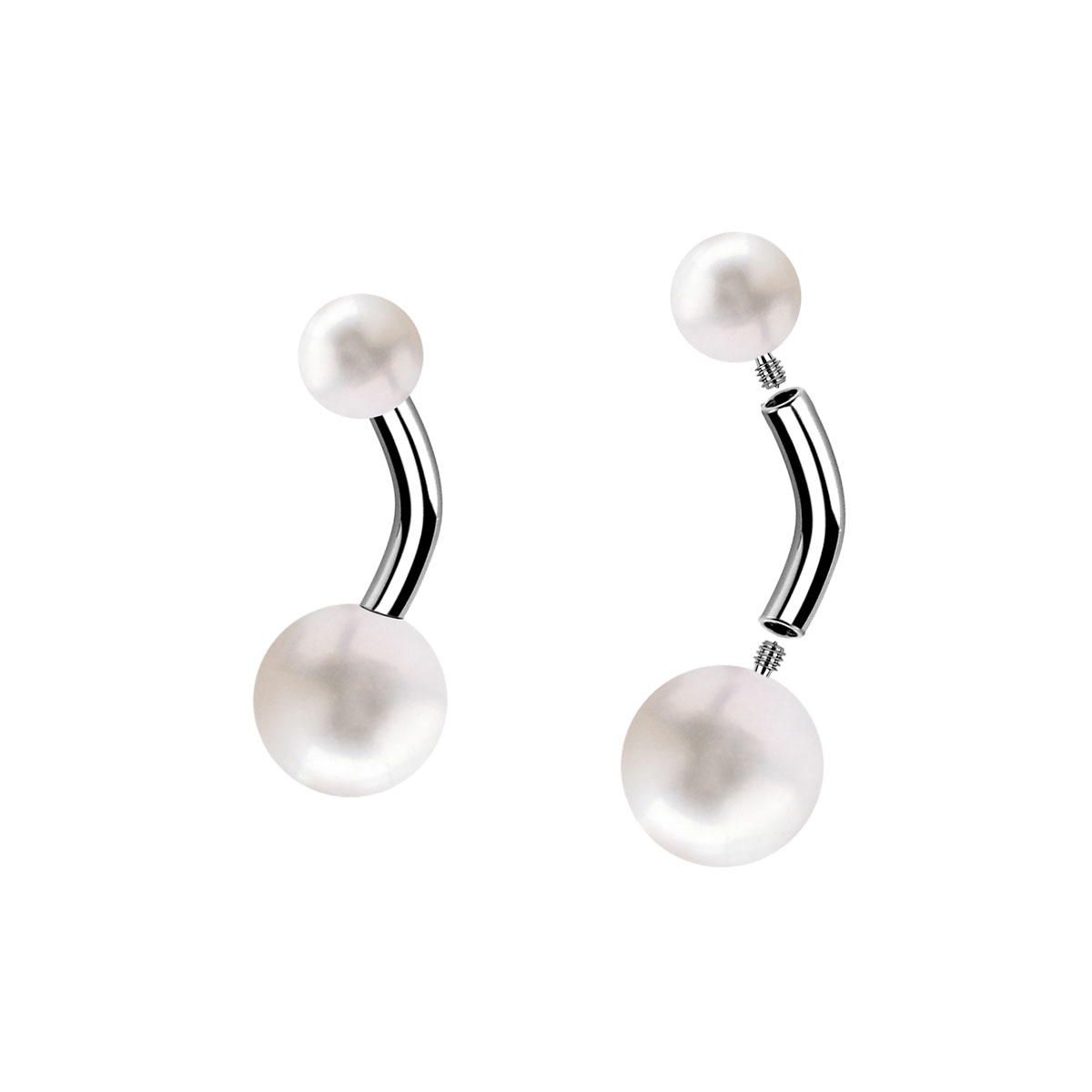 TITANIUM INTERNAL DOUBLE JEWELLED FRESHWATER PEARL BELLY BANANA