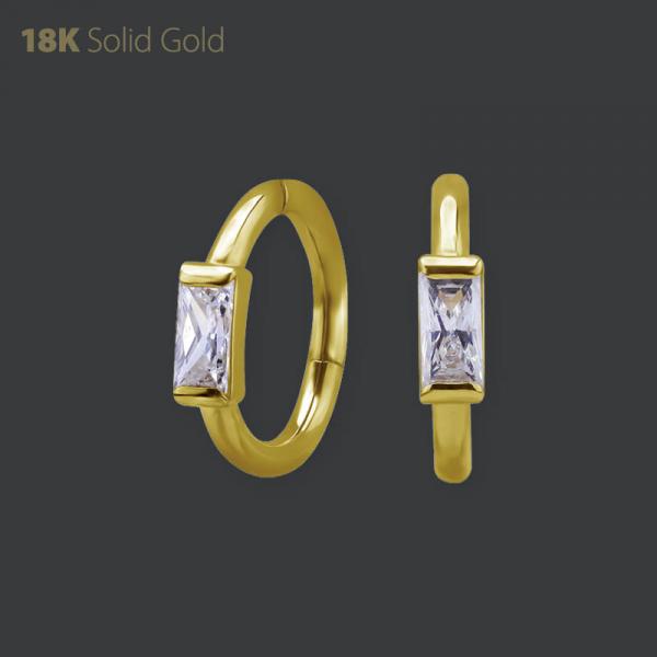 18K GOLD HINGED SEGMENT CLICKER SET W. BAGUETTE PREMIUM ZIRCONIA