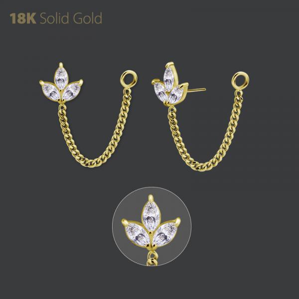 18K GOLD THREADLESS  ATTACHMENT W. CHAIN SET W. PREMIUM ZIRCONIA