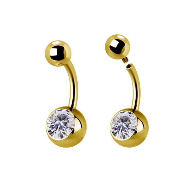 24K GOLD PVD TITANIUM INTERNAL DISC BELLY BANANAS SET W. PREMIUM ZIRCONIA