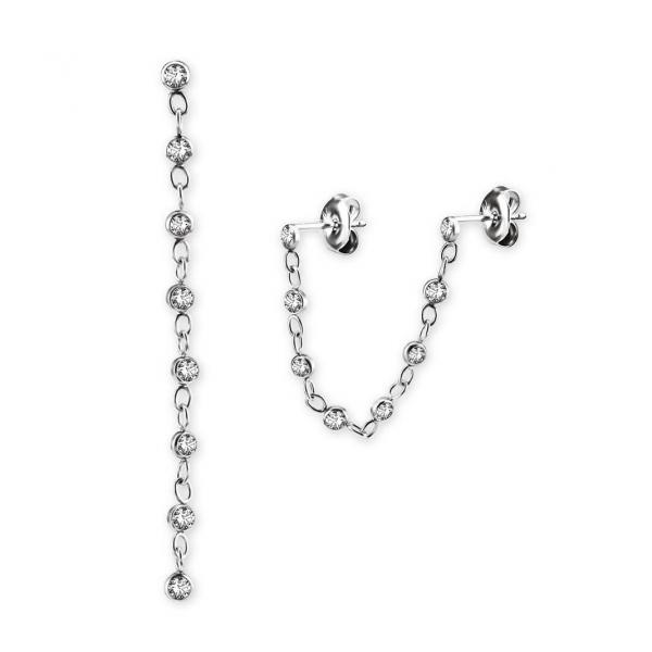 SS316L DOUBLE CONNECTED EARSTUDS SET W. CUBIC ZIRCONIA (BY PCS)