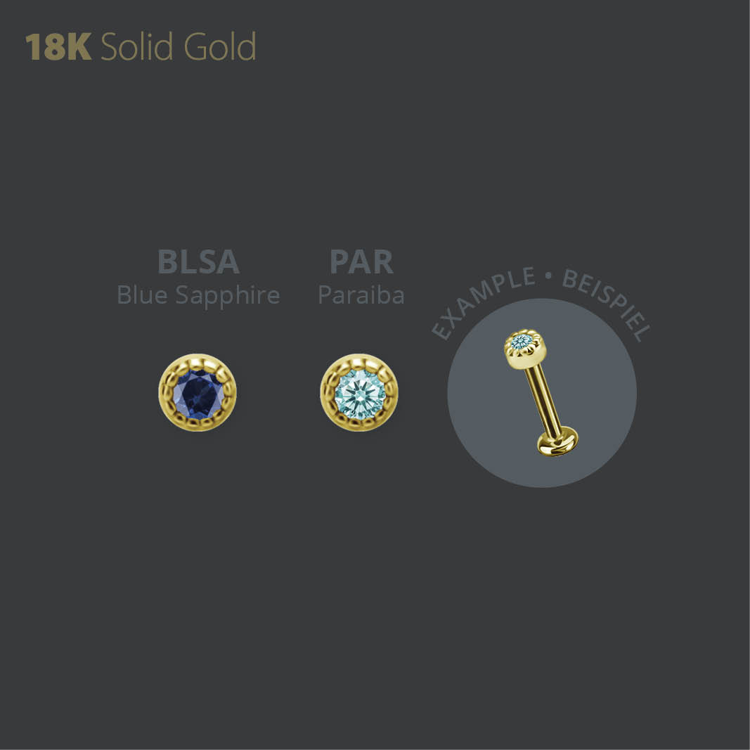 18K GOLD THREADLESS  ATTACHMENT SET W. LAB CREATED GEMSTONE