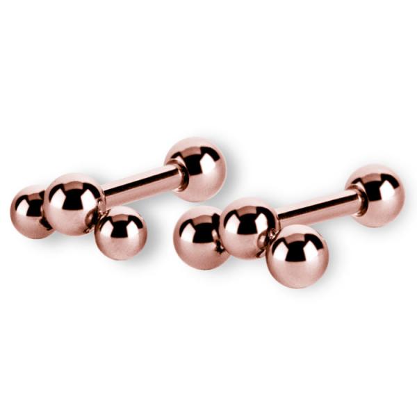 ROSE GOLD PVD SS316L TRAGUS / HELIX  BARBELL WITH MICRO BALLS (TRIPLET)