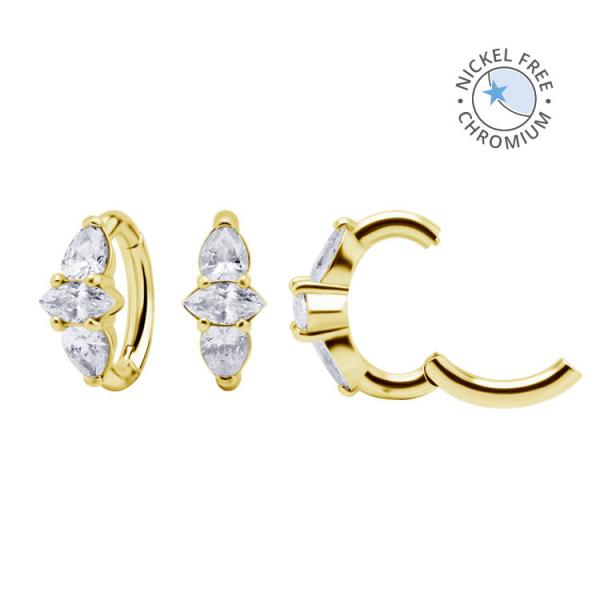 18K GOLD PVD CoCr NF OVAL BELLY CLICKER SET W.CUBIC ZIRCONIA