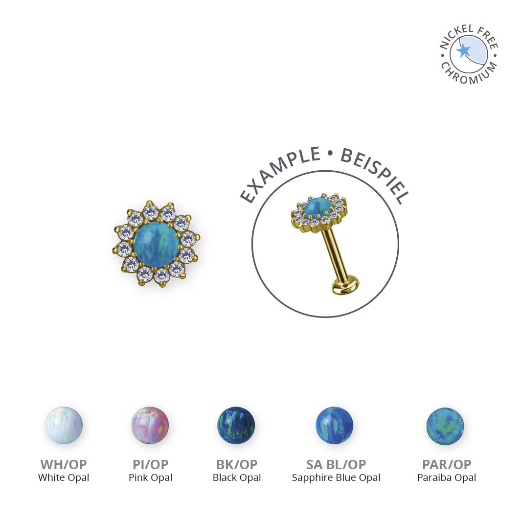 18K GOLD PVD CoCr NF THREADLESS ATTACHMENT SET W. LAB CREATED OPAL