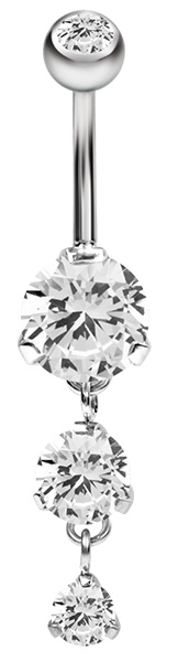 SS316L BELLY BANANA WITH DANGLE ROUND CZ (PRONG SET 8-6-4MM)