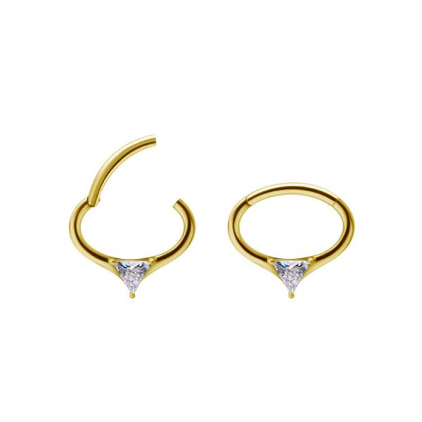 24K GOLD PVD SS316L SEPTUM/DAITH CLICKER SET W. TRIANGLE CUBIC ZIRCONIA