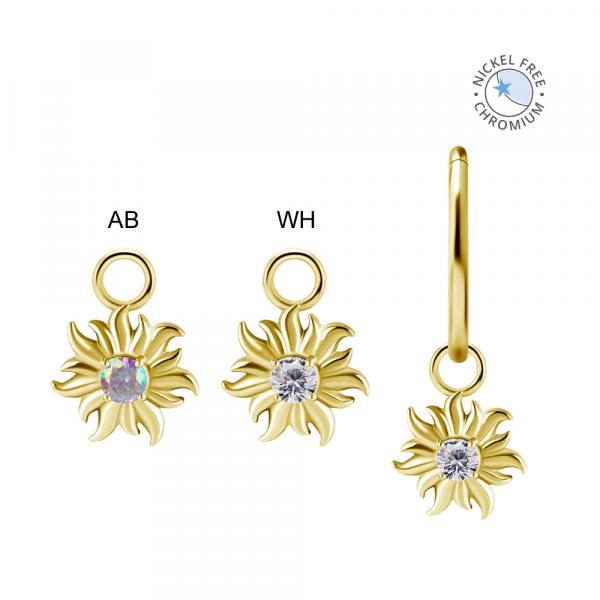 18K GOLD PVD CoCr NF FLOWER CHARMS FOR HINGED RINGS SET W.PREMIUM ZIRCONIA
