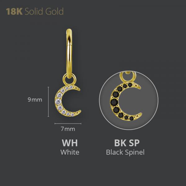 18K GOLD MOON CHARM FOR CLICKER SET W. PREMIUM BLACK SPINEL