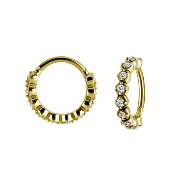24K GOLD PVD SS316L HINGED RING WITH PRONG SETTING CUBIC ZIRCONIA