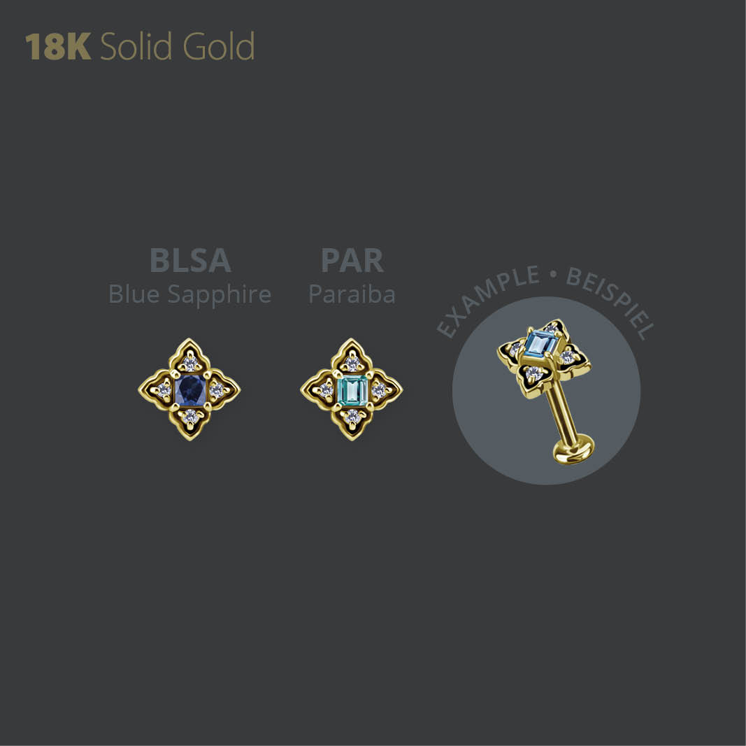18K GOLD INTERNAL MICRO ATTACHMENT SET W. PRINCESS CUT LAB CREATED GEMSTONE