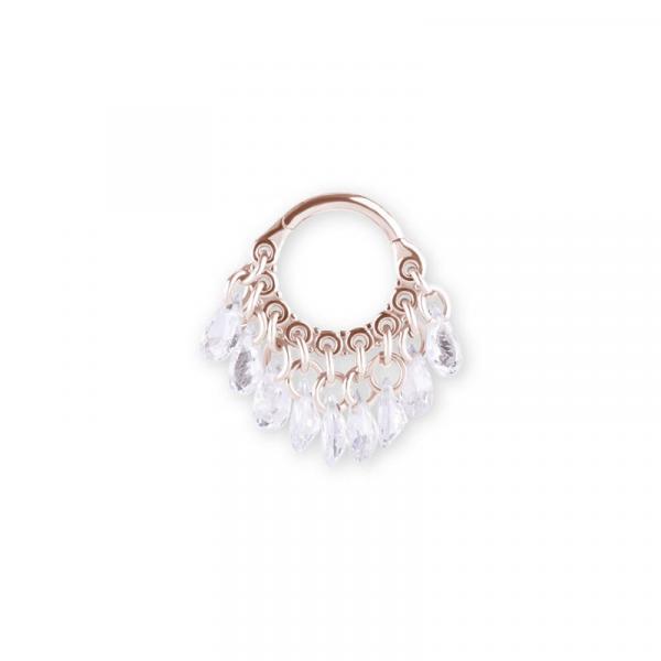 ROSE GOLD PVD SS316L HINGED RING WITH PEAR SHAPE STONE DANGLES