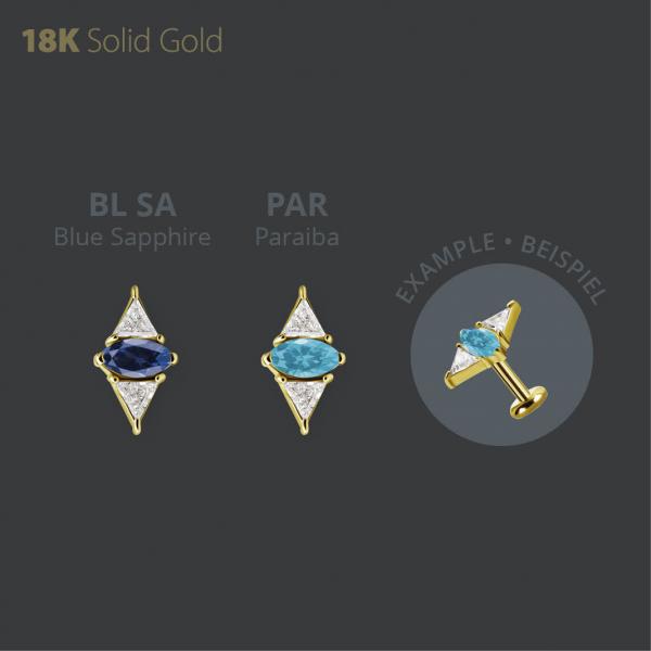 18K GOLD THREADLESS  ATTACHMENT SET W. LAB CREATED GEMSTONE