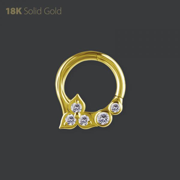 18K GOLD HINGED DAITH CLICKER SET W. PREMIUM ZIRCONIA