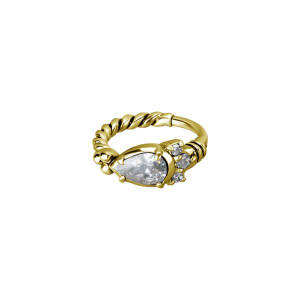 24K GOLD PVD SS316L TRIBAL HINGED RING WITH TEARDROP SETTING