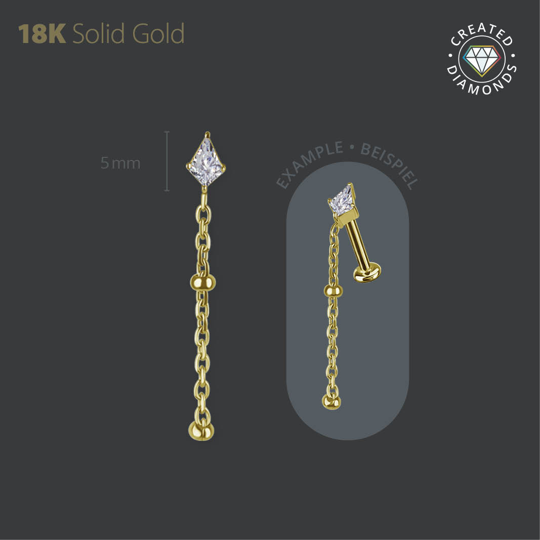 18K GOLD THREADLESS ATTACHMENT SET WITH LAB CREATED DIAMOND (KITE SHAPE)