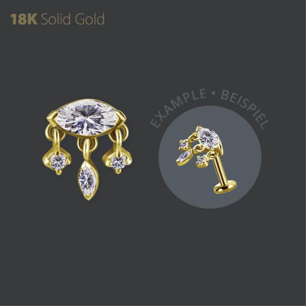 18K GOLD THREADLESS ATTACHMENT SET W. MARQUISE PREMIUM ZIRCONIA