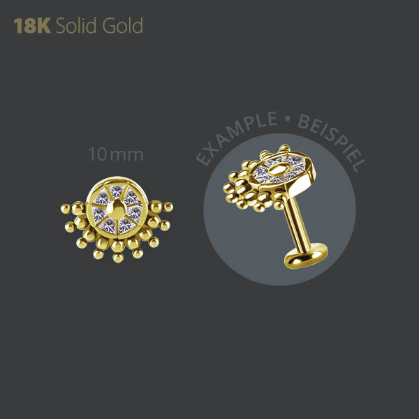 18K GOLD THREADLESS ATTACHMENT SET W. TRIANGLE PREMIUM ZIRCONIA