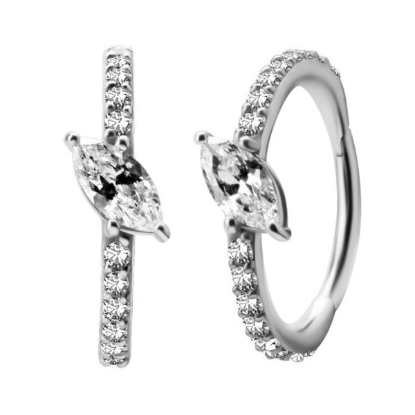 SS316L HINGED RING  SET W. MARQUISE CUBIC ZIRCONIA