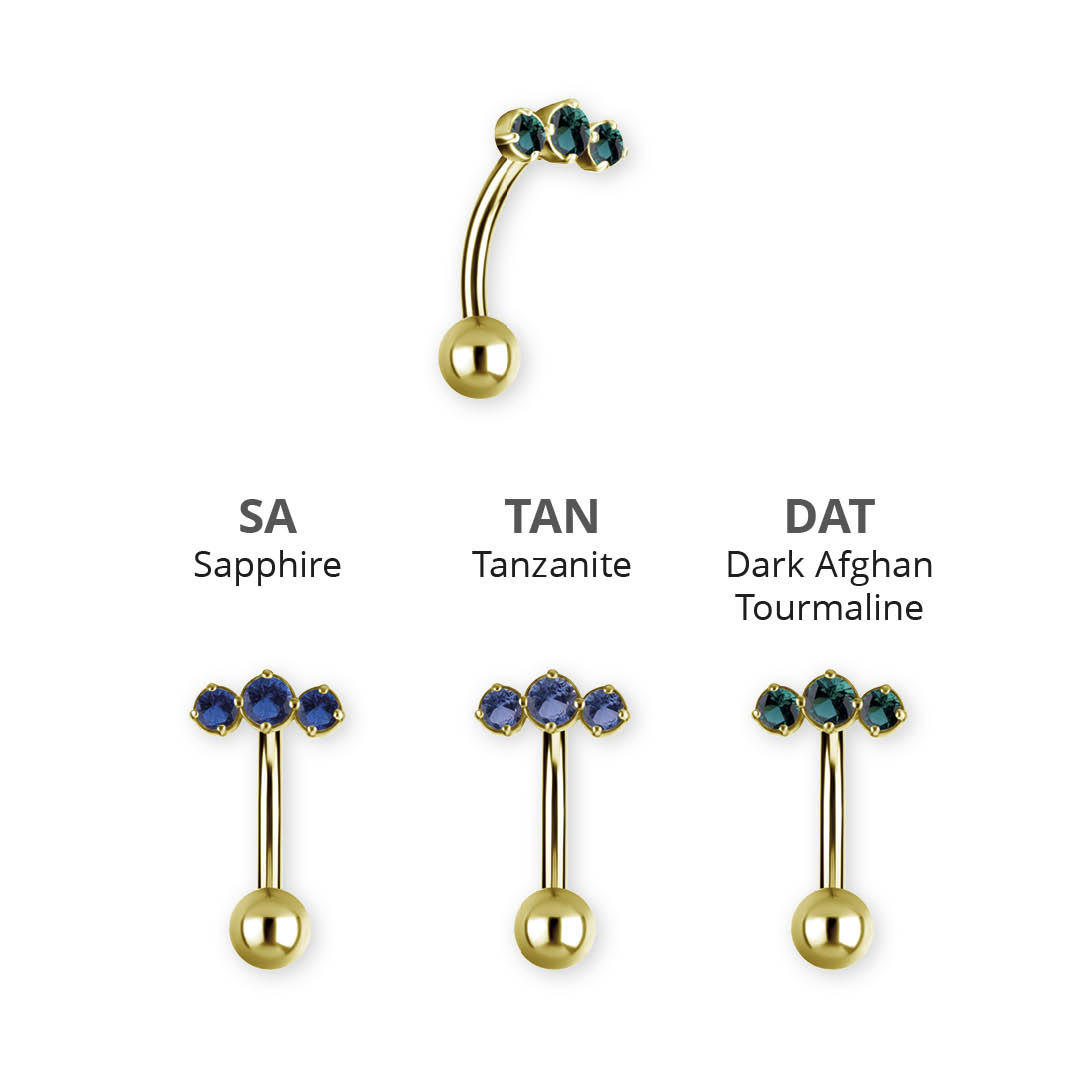 24K GOLD PVD SS316L BELLY BANANA SET W. PREMIUM NANO GEMS