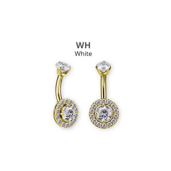 24K GOLD PVD SS316L INTERNAL DOUBLE JEWELLED BELLY BANANAS SET W.PREMIUM ZIRCONIA