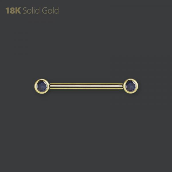 18K GOLD AND TITANIUM THREADLESS NIPPLE BARBELL SET W. GENUINE DIFFUSION SAPPHIRE