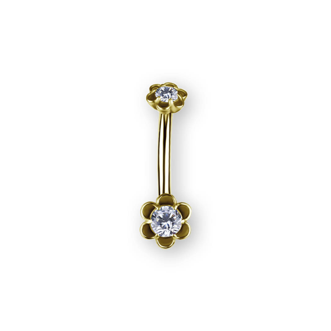 24K GOLD PVD SS316L INTERNAL DOUBLE JEWELLED BELLY BANANAS SET W. PREMIUM ZIRCONIA