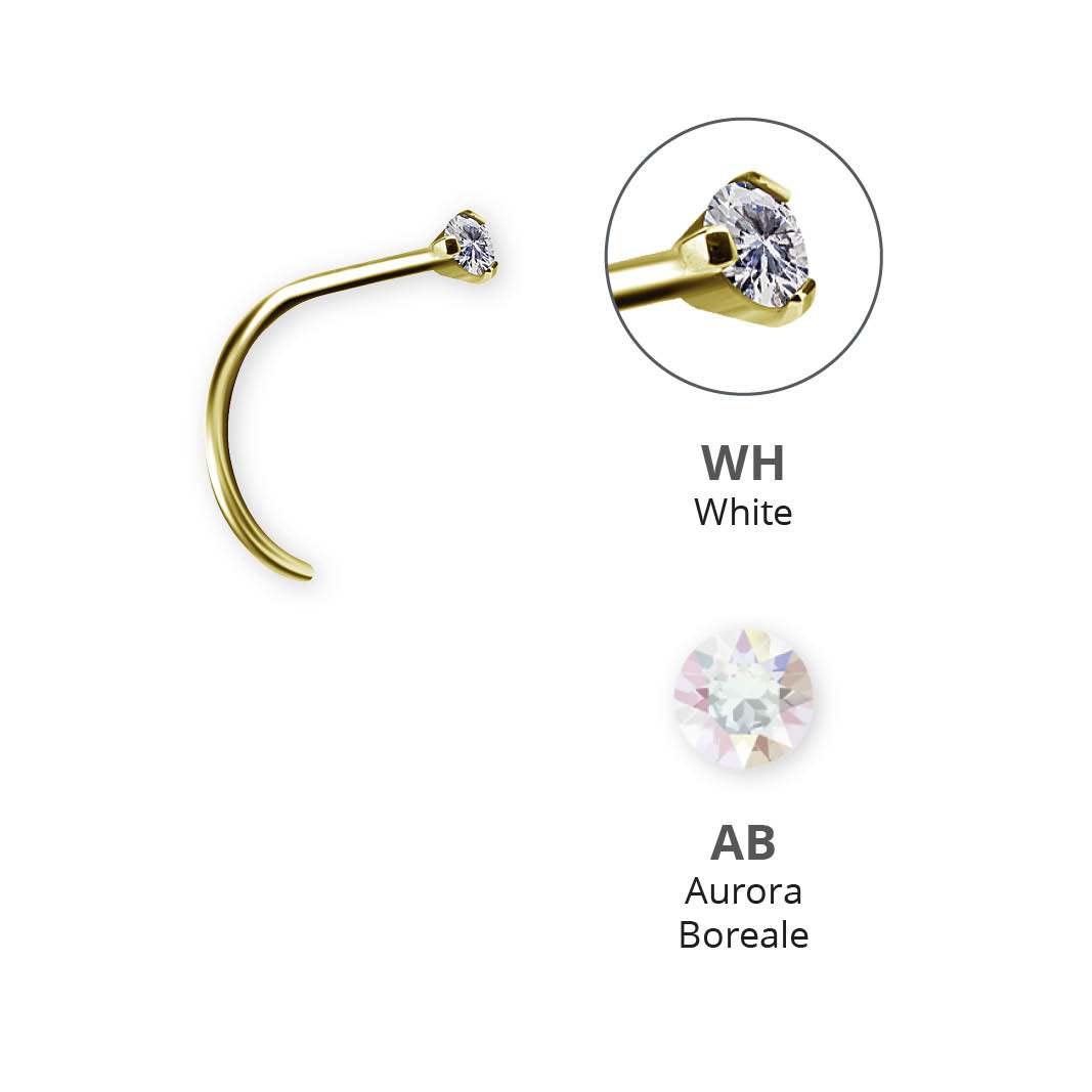 24K GOLD PVD TITANIUM NOSESTUDS PRONG SET W. PREMIUM ZIRCONIA