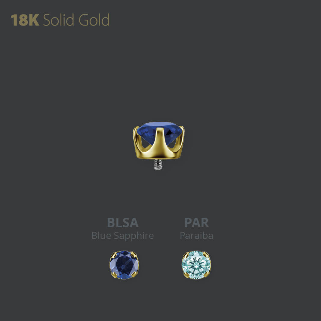 18K GOLD INTERNAL ATTACHMENT SET W. LAB CREATED GEMSTONE