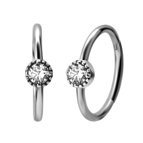 SS316L HINGED RING SET W. CUBIC ZIRCONIA 3MM