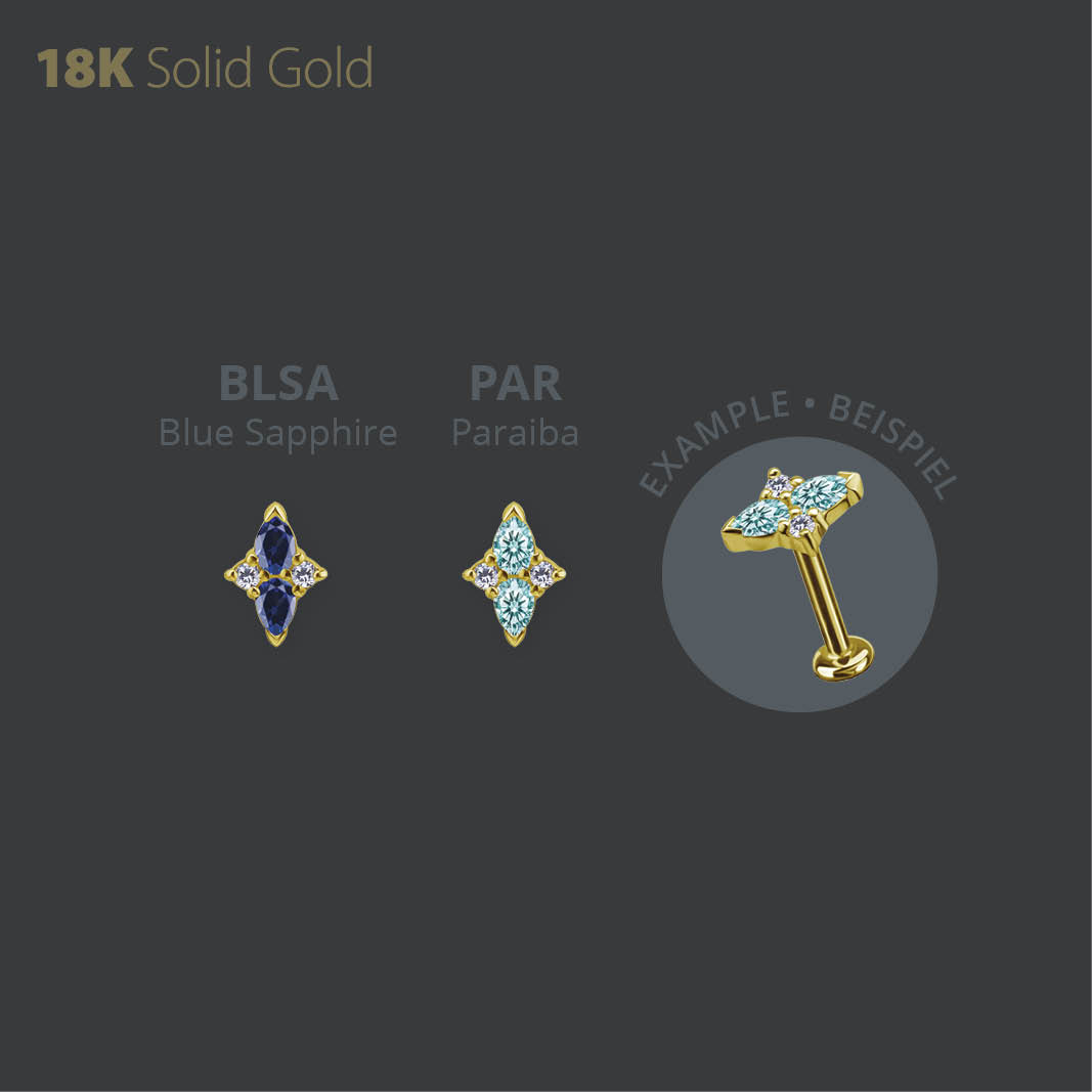 18K GOLD THREADLESS ATTACHMENT SET W. PEAR SHAPE LAB CREATED GEMSTONE
