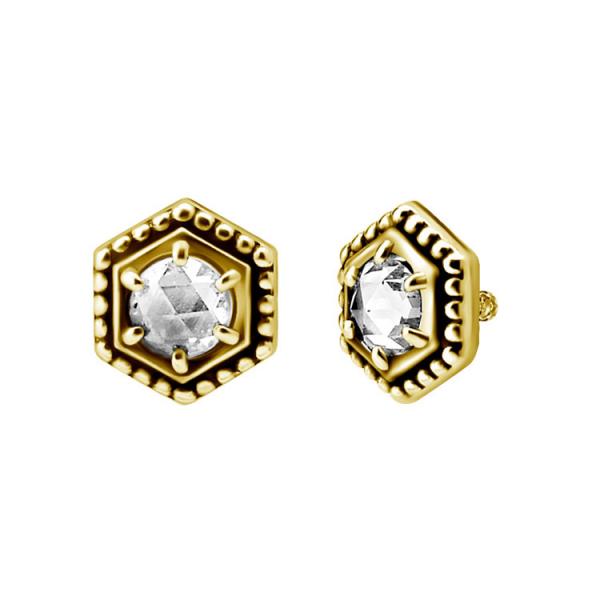 24K GOLD PVD SS316L MICRO ATTACHMENT SET W. ROSE CUT CUBIC ZIRCONIA