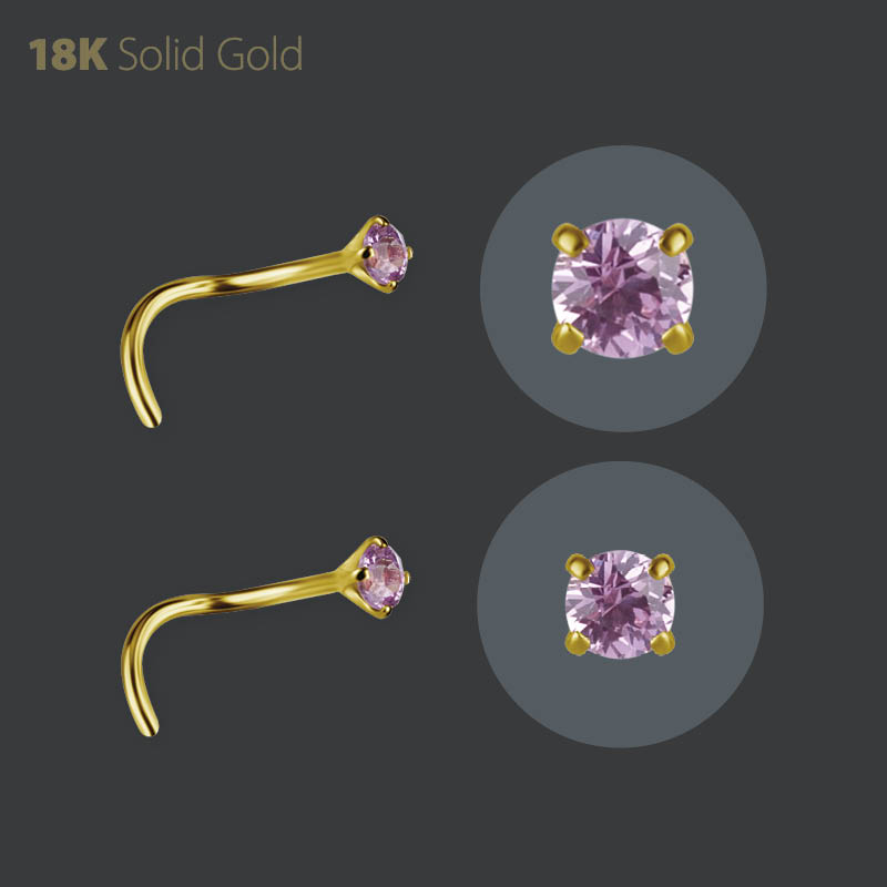 18K GOLD NOSESTUDS SET W. GENUINE GENUINE PINK SAPPHIRE