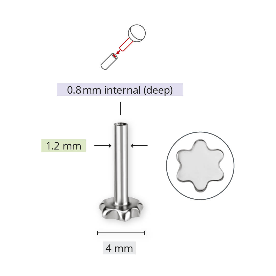TITANIUM THREADLESS LABRET PINS W. FLOWER PLATE