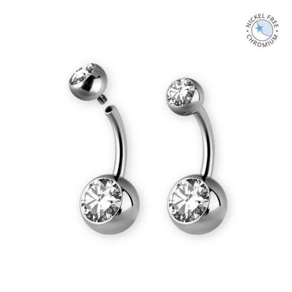CoCr NF PVD TITANIUM DOUBLE JEWELLED INTERNAL BELLY BANANA SET W. PREMIUM ZIRCONIA